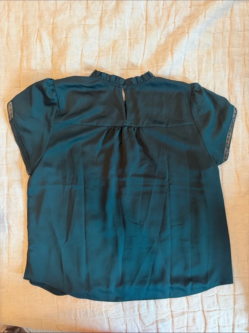 Women’s Short Sleeve Ruffle Neck Blouse - dark green